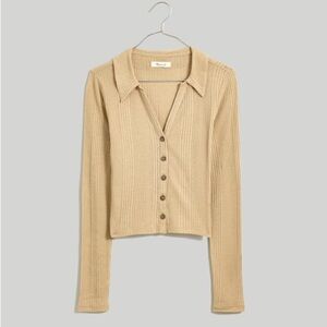 Women’s Madewell Variegated Tan Ribbed V-Neck Button-Up Polo Shirt